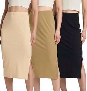 3 Pack Womens Skirts Midi Knee Length Summer A Line Knit Mid Ladies Elastic Waist Knitted Ribbed Office Work Business Pencil Skirt