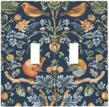 Yamxbfa William Morris Dark Blue Flowers Plant Bird Double Toggle Light Switch Covers Plate Decorative 2 Gang Wall Plate Dual Device Electrical Switchplate for Bathroom Decor