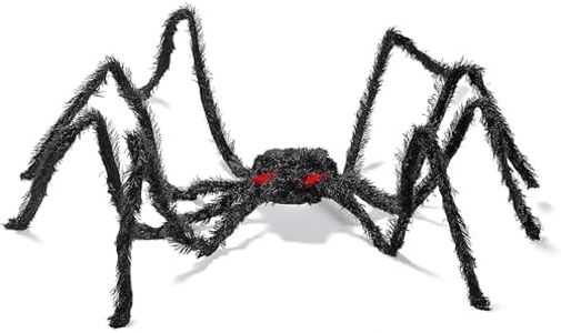 Halloween Spider with Light Up Eyes (LED Lights) - Decorations 4 Ft Hairy Spider Prop with Giant LED Red Eyes - Halloween Decor for Indoor, Outdoor, Golf Cart, Wall - Halloween Door Hanger