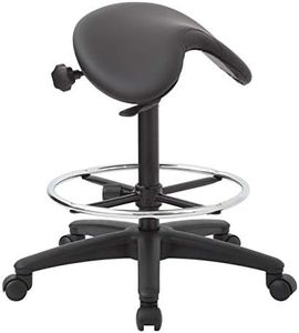 Office Star Drafting Backless Stool with Saddle Seat, Foot Ring, Adjustable Seat Angle and Pneumatic Height Adjustment, Dillon Black Faux Leather