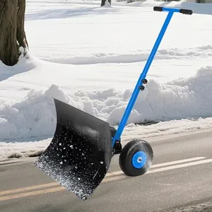 Snow Shovel with Wheels,29.1" W x 19.3" H Heavy Duty Snow Pusher for Driveway,Ergonomic Snow Pusher Shovel with Snow Removal Adjustable Angle & Height Handle for Driveway, Pavement