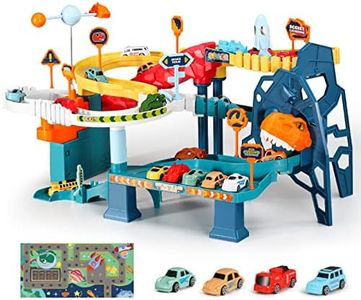 Redcrab Circuit Voiture Enfant,Circuit Voiture Electrique avec 4 Voitures de Jouet et Railsde Piste Course Dinosaure pour Garçons et Filles de 3 à 14 Ans Cadeau d'anniversaire Vacances