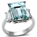 Yourjewellerybox Women Blue Topaz Ring CZ Emerald Radiant Stainless Steel Cocktail Size O 862