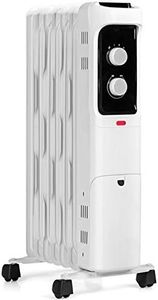 GOFLAME 1500W Oil Filled Radiator Heater, Electric Space Heater with 3 Heating Modes, Adjustable Thermostat, Tip-Over & Overheat Protection, Powerful Oil Heater for Home and Office (White)