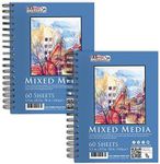 U.S. Art Supply 5.5" x 8.5" Mixed Media Paper Pad Sketchbook, 2 Pack, 60 Sheets, 98 lb (160gsm) - Spiral-Bound, Perforated, Acid-Free - Artist Sketching, Drawing, Painting Watercolor, Acrylic, Wet Dry