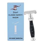 PEARL Men Shaving Double Edge Safety Razor (Ss-95 Marble Black) | Proudly Made In India | Brass Metal Chrome Plating | Classic And Razor | Butterfly Safety Razor | 10 Platinum Coated