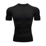 HYCOPROT Men's Compression Shirts Short Sleeve Compression Top Athletic Workout T-Shirt Quick Dry Sports Baselayer Running Undershirts Tops (UK, Alpha, M, Regular, Regular, Black)