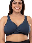 NYKD Cotton Maternity Bra for Women Nursing/Feeding - Non-Padded, Non-Wired, Full Coverage (with Adjustable Straps) Bra, NYB129, Dark Blue, L, 1N