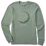 Life is Good Women's Standard Crusher T, Long Sleeve Cotton Graphic Tee Shirt, Crescent Moon Daisies, Moss Green