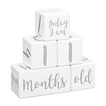 Navaris Baby Age Milestone Blocks (Set of 5, English) - Photo Prop for Taking Photos of Babies Milestones - Keepsake Gift for Boys or Girls - Grey