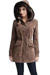 BGSD Women Chloe Suede Leather Hooded Parka Coat (Also available in Plus Size & Petite), Brown, Medium