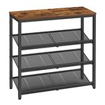 VASAGLE Shoe Rack, 4-Tier Shoe Storage with Shelves and Large Top, Adjustable Mesh Shelves, Space-Saving for Entryway, Hallway, Steel, Industrial, Rustic Brown and Ink Black LBS040B01