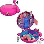 Polly Pocket Mini Toys, Compact Playset with 2 Micro Dolls and Accessories, Flamingo Floatie, Travel Toys for Kids