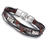 Flongo Men's Tribal Alloy Silver Celtic Knot Beads Braided Leather Bracelet Bangle