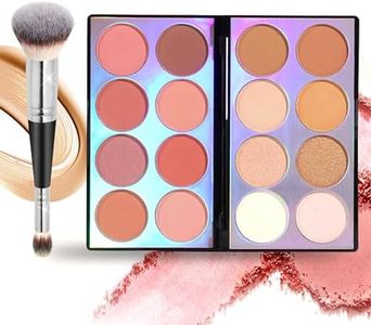 Joyeee 16 Colors Blush Contour Highlighter Makeup Palette with Brush, Blush and Bronzer Powder Palette, Professional Facial Beauty Makeup