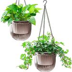 Melphoe 2 Pack Self Watering Hanging Planters Indoor Hanging Flower Pots, 6.5 Inch Outdoor Hanging Plant Pot Basket, Plant Hanger with 3Hooks Drainage Holes for Garden Home (Gray)