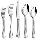 60-Piece Silverware Set, E-far Stainless Steel Flatware Cutlery Set Service for 12, Metal Tableware Eating Utensil Set, Dinner Knives/Forks/Spoons, Scalloped Edge & Mirror Polished - Dishwasher Safe