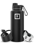 IRON °FLASK Sports Water Bottle - 945 ml, 3 Lids (Spout Lid), Vacuum Insulated Stainless Steel, Double Walled, Thermo Mug, Metal Canteen (Midnight Black)