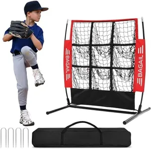 BAGAIL Baseball and Softball Pitching Net, 9 Pocket Pitching Net, Portable Pitching Target Net for Backyard with Carry Bag - Red