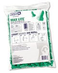 Honeywell Howard Leight 1013048 Max Lite Single-Use Foam Earplugs Refill Pack, SNR 34, Green Colour, T-Shaped, Uncorded (Refill Zip Top Bag of 200 Pairs)