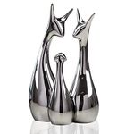 Xtore® Home Decor Lucky Silver Deer Statue Family Piano Finish Ceramic Figures - (Set of 3, Silver Set)