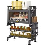 Dratal Spice Rack, 3 Tier Kitchen Spice Storage Rack, Kitchen Counter Shelf Condiment Jars Spice Holder with Hooks Desk Space Saving Cabinet of Drawers, for Dining Room, Kitchen (Spice Cabinet)