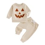 Qianderer Infant Baby Boy Halloween Pants Outfits Casual Long Sleeve Shirts Pumpkin Sweatshirt Pants Infant Fall Winter Clothes Set (Ba Khaki, 0-6 Months)