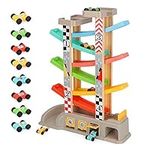 Veluoess Ramp Racer Toy with 8 Mini Cars and 3 Car Garage, Race Track Car Ramp Toy Includes Top Parking Lot Educational Toy for Kids 3+