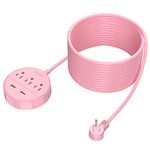 Extra Long Extension Cord 25 ft, NTONPOWER Rose Pink Flat Plug Power Strip with USB Ports, 3 Outlet 2 USB Desktop Charging Station Wall Mount for Home, Dorm Room, Office and Nightstand, ETL Listed