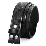 JASGOOD Western Leather Belt Strap for Men without Buckle Floral Engraved Embossed Cowboy Leather Belt Strap 1.5 inch Wide