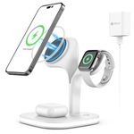 Magnetic Wireless Charger,3 in 1 Magsafe Wireless Charging Station Compatible with iPhone 15/14/13/12/Pro/Pro Max/Mini, Apple Watch 8/7/6/SE/5/4/3/2 Series, AirPods Pro/3/2 (White)