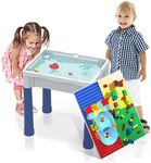 PicassoTiles Kids Activity Center Play Table & Study Desk Set Sandbox Water Tight Container Storage All-in-1 STEM Toy Kit Playset with 331pc Dual Size Building Bricks Construction Blocks Marble Run