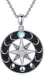 VONALA Compass Chain Pendant 925 Sterling Silver Compass Necklace Graduation Gift Compass Jewellery for Men Women, Sterling Silver, Moonstone Cubic Zirconia