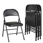 KAIHAOWIN Folding Chairs Set of 4 Vinyl Folding Metal Chairs Easy Foldable Padded Chair-Stackable Morden Commercial Seat with Powder-Coated Durable Metal Frame for Indoor Office- Black