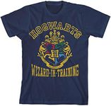 Harry Potter Wizard-in-Training Hogwarts Crest Boy's Navy Blue Tee-XL