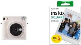 Instax SQUARE SQ1 instant film camera, Automatic exposure and Built-in selfie lens, Chalk White & SQUARE instant Film 50 shot pack, white Border, suitable for all SQUARE cameras and printers