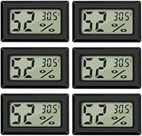 Thlevel Digital Temperature Humidity Meter Thermometer for House Mini Digital Thermometers Hygrometer and Humidity Gauge for Greenhouse/Cars/Home/Office Black (6 Pack - Square)