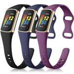 Maledan Compatible with Fitbit Charge 5 Bands and Charge 6 Bands Women Men, Soft Sport Waterproof Slim Strap Bracelet Wristbands for Fitbit Charge 5/6 Advanced Fitness Tracker, Black/Blue/Plum