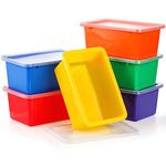 Nicunom 6 Pack Small Cubby Bins Storage Bins with Lids, 5 Qt Plastic Storage Bins Colorful Toy Storage Containers, Stackable Organizer Cubbies for Classroom Home