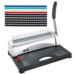 FLKQC Binding Machine | 21 Holes Punch Binding Comb Machine, 450 Sheets, Paper Punch Binder with Starter Kit 100 PCS 3/8'' PVC Comb Bindings for Letter Size, A4, A5 or Smaller Sizes Office Documents