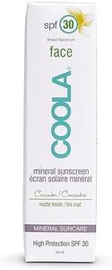 Coola SPF 30 Mineral Face Sun Cream, 70 Percent + Organic Daily SPF Face Moisturiser, Broad Spectrum UVA/UVB Protection Sunscreen, Matte Finish with Cucumber Scent, 50 ml