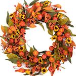 Bibelot Fall Wreath Artificial Pumpkin Wreath Green Leaves for Front Door Autumn Wreaths Farmhouse Home Office Wedding Party Wall Decor