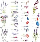 COKTAK 12Pieces/Lot 3D Watercolor Lavender Flower Temporary Tattoos For Women Body Art Arm Fake Flora Adults Tattoo Sheet Sticker Waterproof Girls Tatoos Paper