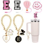 (4+2) Compatible with Stanley Cup Accessories, 4PCS 0.4"/10MM Straw Cover Cap for Stanley Cup and 2PCS Butterfly Letter Charms for Stanley Cups 30&40 Oz, Silicone Straw Topper for Stanley (E)