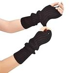 Suxgumoe Women Arm Warmers, Knitted Long Sleeve Fingerless Gloves Mittens Winter Wrist Warmers with Thumb Hole for Ladies Girls (Black)