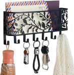 BELLE VOUS Wall-Mounted Mail and Key Holder with 7 Hooks - Decorative Wall Rack Letter Organiser/Sorter - Rustic Metal Key Hanger Shelf for Home, Entryway, Hallway, Living Room or Mudroom