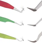 SIVOTE Lash Tweezers for Eyelash Extensions Fiber Tips, Set of 3, 45 Degree, Curved, Volume Boot, Dark Green Red Green