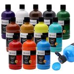 Artecho Acrylic Paint Set 12 Colors 500ml / 16.9oz Bottle, Art Craft Paint for Art Supplies, Paint for Canvas, Rocks, Wood, Ceramic, Non Toxic Paint for Artists, Beginners and Adults