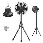 Quntis 10in Portable Standing Fan with Detachable Tripod, 10000mAh USB Rechargeable Oscillating Fan with Remote, Adjustable Height Floor Fan, Quiet Pedestal Fan for Home Office Camping