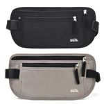 Unisex Money Belt for Men and Women, Slim Passport Holder RFID Blocking Travel Essentials Pouch with Adjustable Strap Small Waist Pouch for Workout Running Travelling Hiking, Black & Light Grey